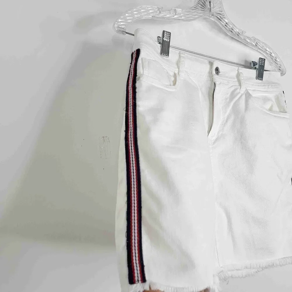 Zara Basic White Denim Mini Skirt Side Stripes Front Pockets Belt Loops Large